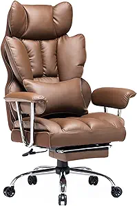 Efomao Desk Office Chair,High Back Office Chair,PU Leather Office Chair, Executive Office Chair, Reclining Office Chair,Swivel Brown Office Chair with Lumbar Support and Leg Rest